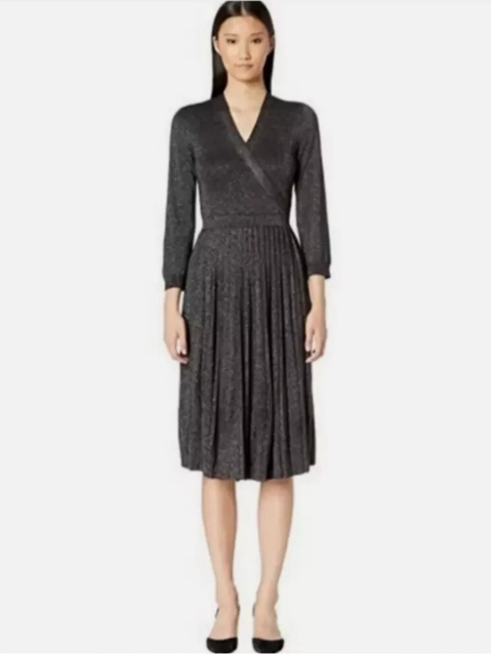 Kate Spade Dashing Beauty Metallic Knit Sweater Midi Dress Pleated Skirt